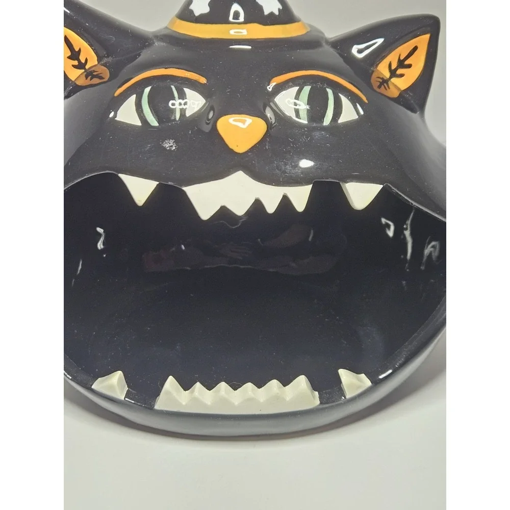 Ashland Halloween Black Cat Ceramic Candy Dish Starry Wizard Hat Vintage Style